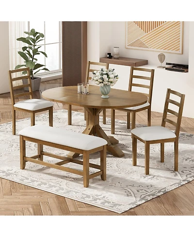 Streamdale Furniture Farmhouse 6piece Extendable Dining Set with Bench and 4 Chairs
