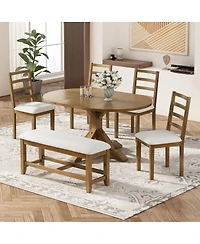 Streamdale Furniture Farmhouse 6piece Extendable Dining Set with Bench and 4 Chairs