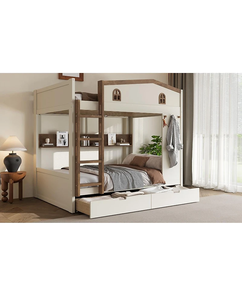 Streamdale Furniture Full over Full Wood Bunk Bed with Storage Drawers and Shelves