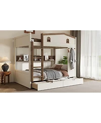 Streamdale Furniture Full over Full Wood Bunk Bed with Storage Drawers and Shelves