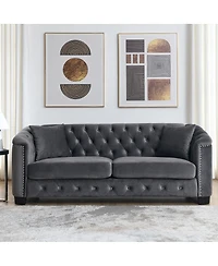 Streamdale Furniture77 inch Modern Chesterfield Velvet Sofa, Tufted