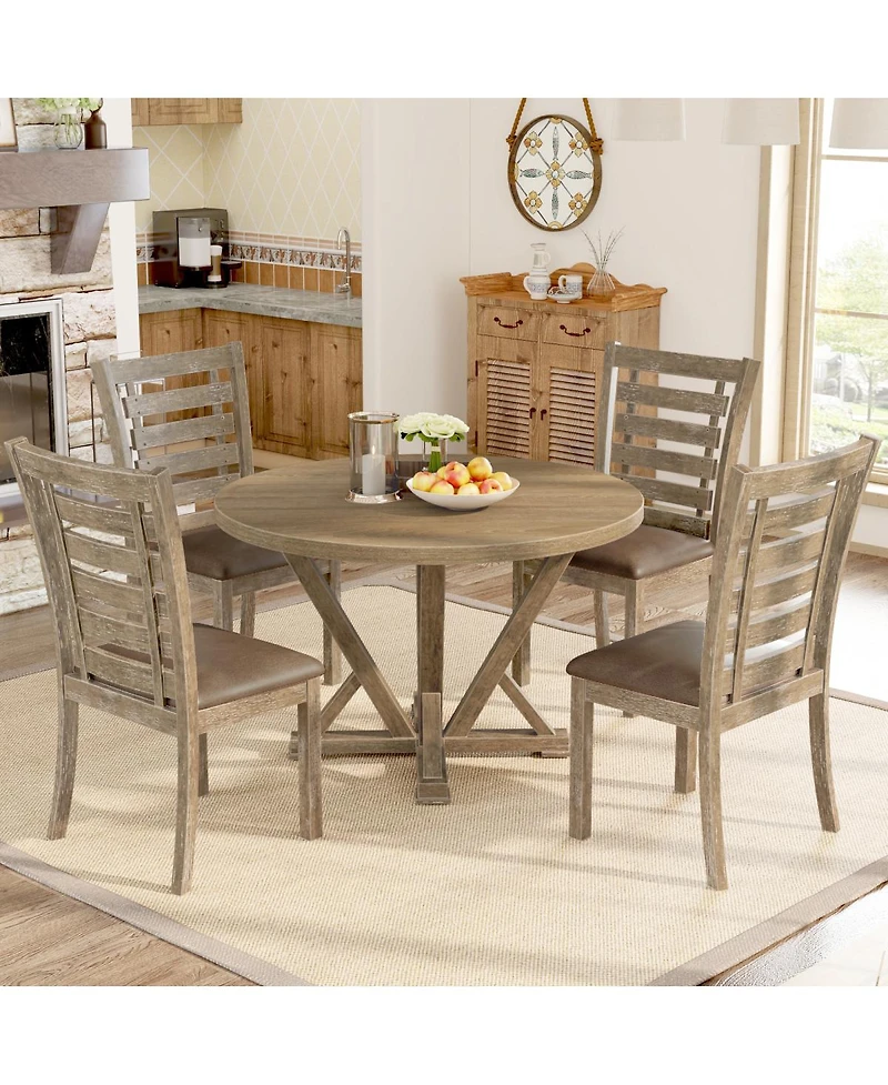 Streamdale Furniture 5 Piece Solid Wood Farmhouse Dining Set with Upholstered Chairs