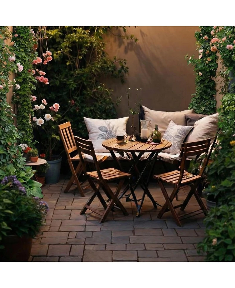 Slickblue Outdoor Bistro Set with Slatted Seat and Tabletop for Backyard