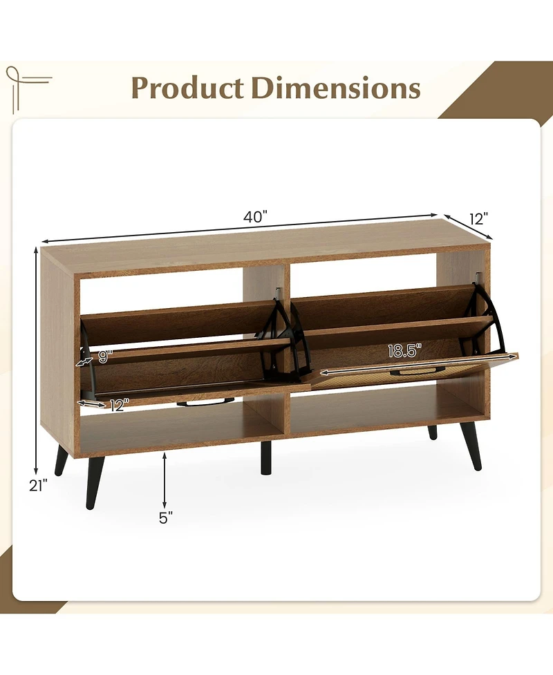 Slickblue Modern Shoe Cabinet with 2 Flip Drawers and Adjustable Shelves