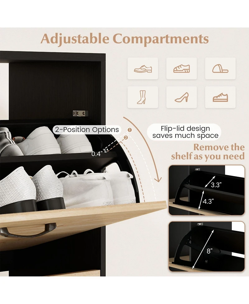 Slickblue Modern Shoe Cabinet with 3 Flip Drawers and Open Shelves