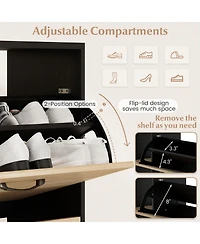Slickblue Modern Shoe Cabinet with 3 Flip Drawers and Open Shelves