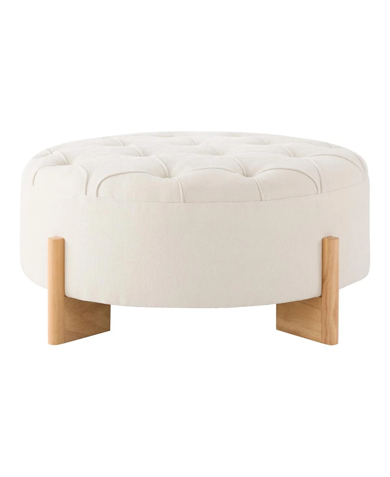 Streamdale Furniture 32" Round Tufted Chenille Ottoman with Solid Wood Legs