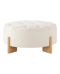 Streamdale Furniture 32" Round Tufted Chenille Ottoman with Solid Wood Legs