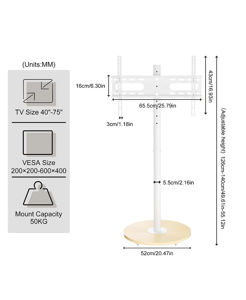 Unho Adjustable Standing Rolling Tv Stand 40-75" Heavy Duty Mobile Tv Mount Max Vesa 600400