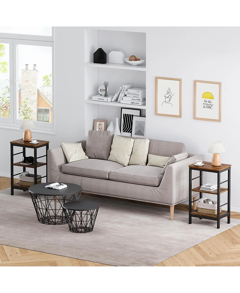 homfan Set of 2 Space-Saving 3-Tier Narrow End Table with Storage Shelf - Modern Sturdy Side Table for Living Room, Bedroom, Hallway