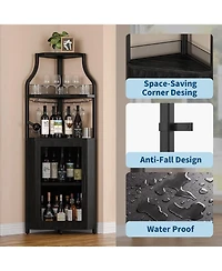 homfan Corner Bar Cabinet, Wine Cabinet with Adjustable Shelf and Glass Holder, 5-Tiers Storage Space Liquor