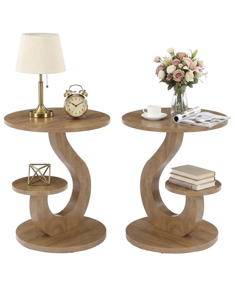 Tribesigns Solid Wood End Table, Farmhouse Side Table with 2-Tier Storage Shelf, Rectangle Bedside Tables Accent Nightstand