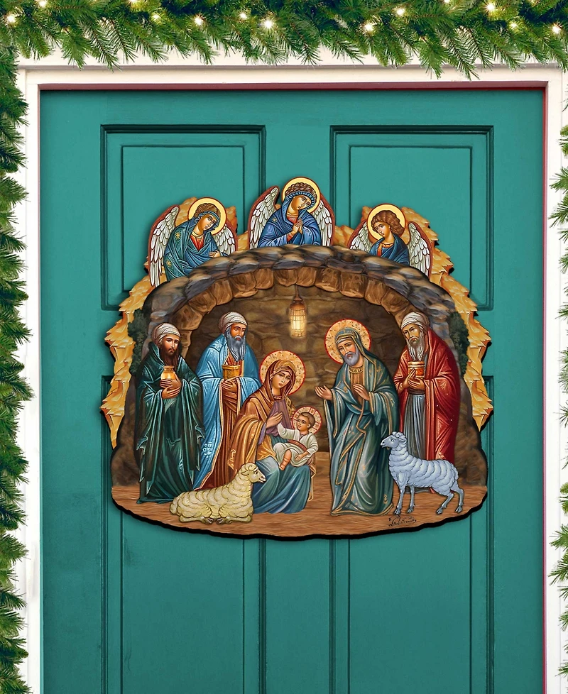 Designocracy Orthodox Nativity Scene Christmas Wooden Door Hanger Door Decor G. DeBrekht