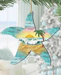 Designocracy Starfish Scenic Wood Christmas Ornament