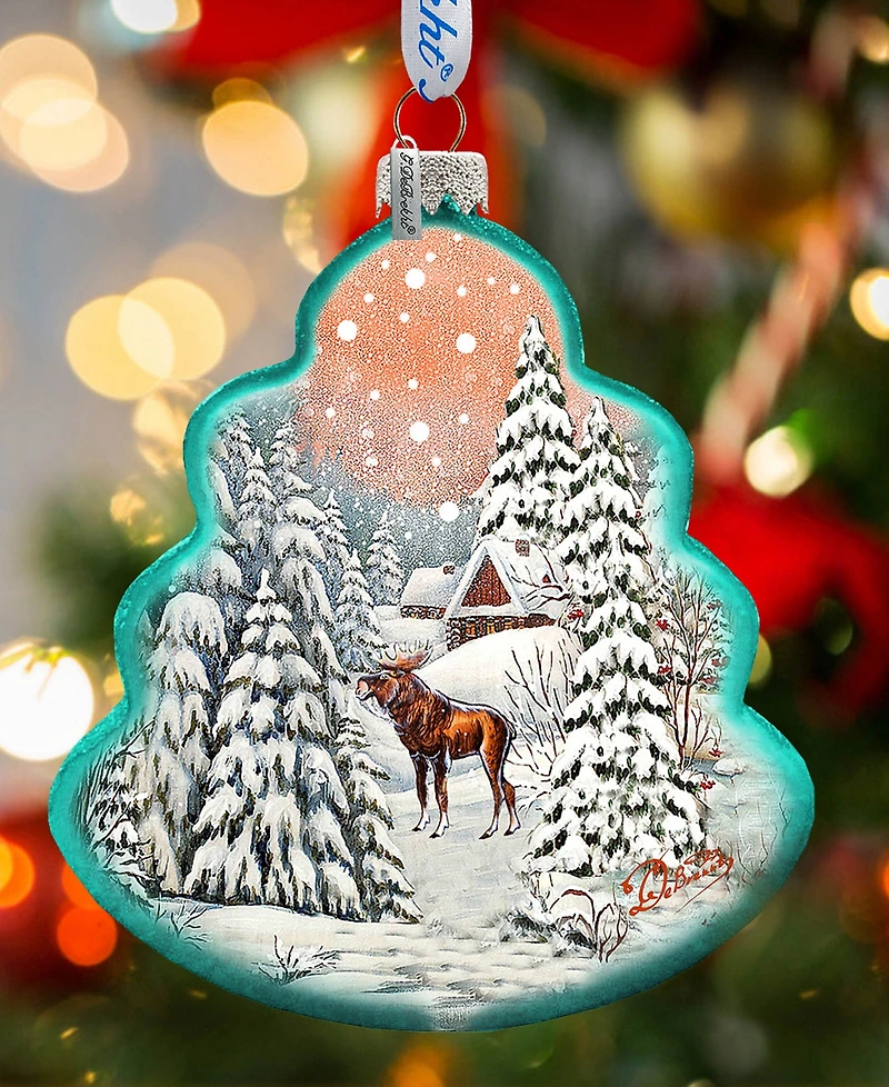 G.DeBrekht Winter Village with Moose Tree Holiday Ornament