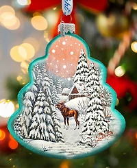 G.DeBrekht Winter Village with Moose Tree Holiday Ornament