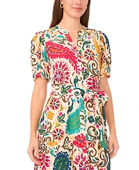 Msk Women's Floral Button-Front Maxi Dress with Self-Tie Belt