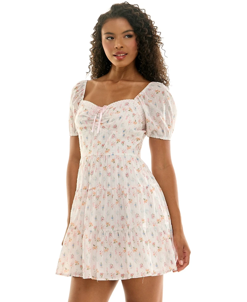 Kingston Grey Juniors' Sweetheart-Neck Puff-Sleeve Mini Dress