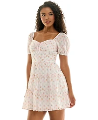 Kingston Grey Juniors' Sweetheart-Neck Puff-Sleeve Mini Dress