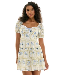 Kingston Grey Juniors' Sweetheart-Neck Puff-Sleeve Mini Dress