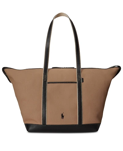 Polo Ralph Lauren Women's Leather-Trim Canvas Large Shopper Tote