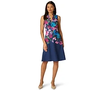 Adrianna Papell Women's Border Floral Collar Midi Dress