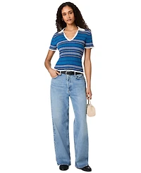 French Connection Women's Crinkle Knit Multi Strip Top
