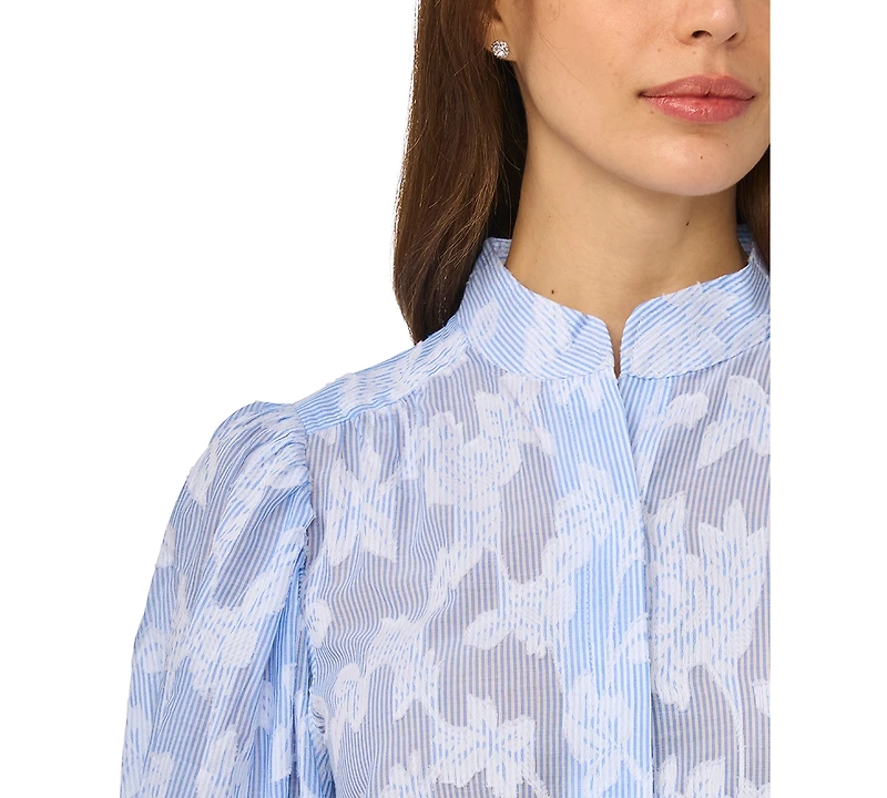 CeCe Women's Open Collar Striped Top