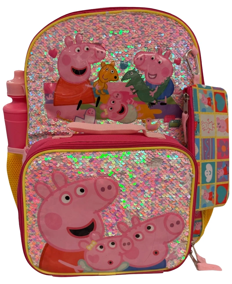 Accessory Innovations Peppa Pig Backpack, Lunch Bag, Water Bottle, Zip Case and Carabiner, 5-Piece Set