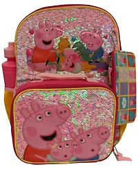 Accessory Innovations Peppa Pig Backpack, Lunch Bag, Water Bottle, Zip Case and Carabiner, 5-Piece Set