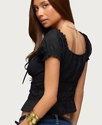 Edikted Women's Laurena Lacey Ruched Button Top
