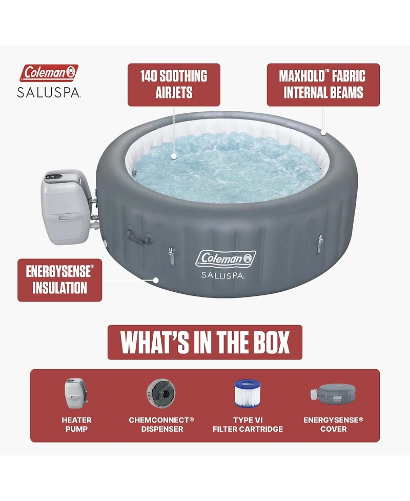 Coleman SaluSpa 4-6 Person AirJet Inflatable Hot Tub with Energy Sense Cover