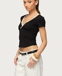 Edikted Women's Yulenna Contrast V Neck Top