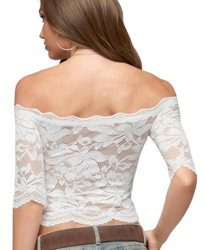Edikted Women's Dyna Off Shoulder Sheer Lace Top