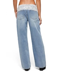 Edikted Women's Lacey Foldover Low Rise Baggy Jeans