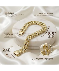 Bold Men's Curb Chain Bracelet with Iced Out Cubic Zirconia Sterling Silver