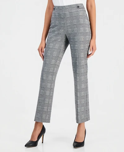 Anne Klein Essentials Petite Check Pull-On Cropped & Ankle Pants