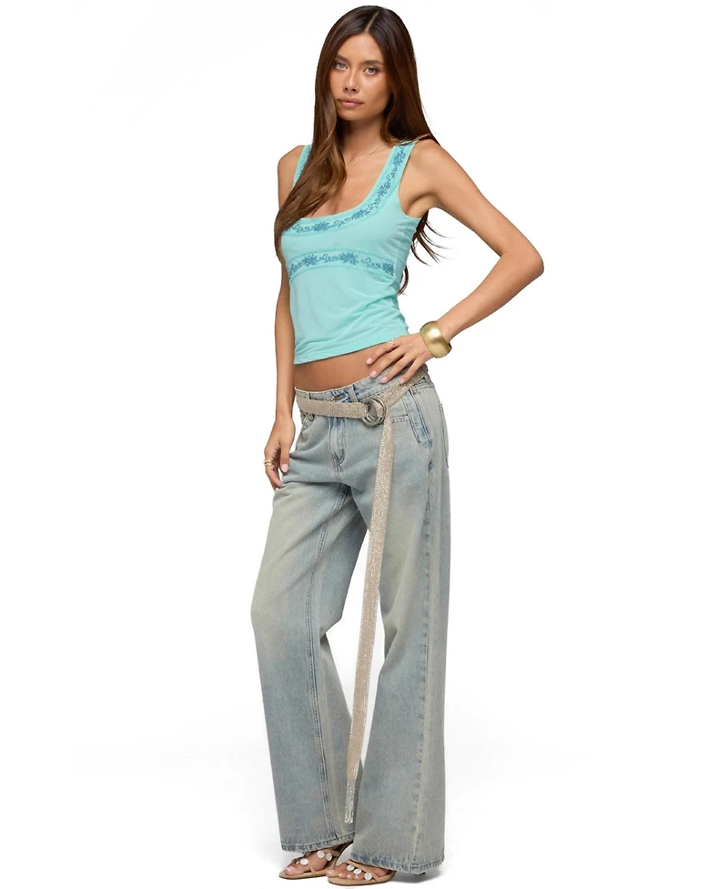 Edikted Women's Isiadora Beaded Scoop Neck Tank Top