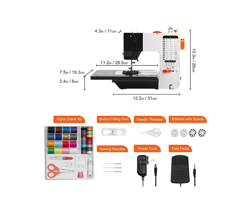 Yobtop Diy Tool Kit Sewing Machine,Portable Machine, 38 Built-in Stitches and Reverse Sewing, Dual Speed with Extension Table