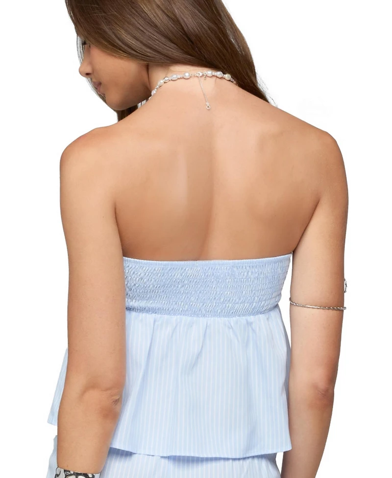 Edikted Women's Cersei Striped Tie Front Strapless Top