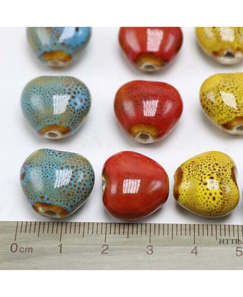 Sevorley 50Piece Set Ceramic Heart-Shaped Loose Beads for Diy Jewelry