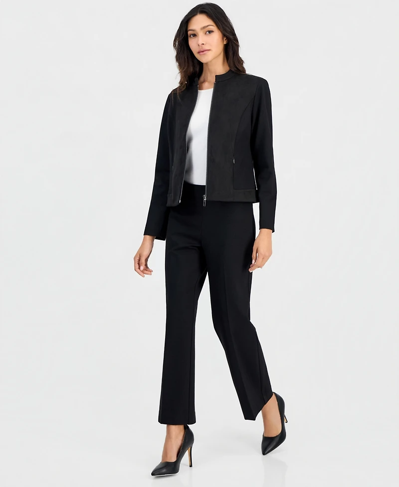 Anne Klein Essentials Petites Scuba Zip-Front Moto Jacket