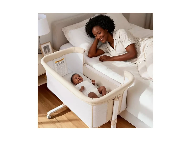 Kinder King Baby Bassinet Bedside Sleeper with Wheels, Adjustable Height and Mesh Sides