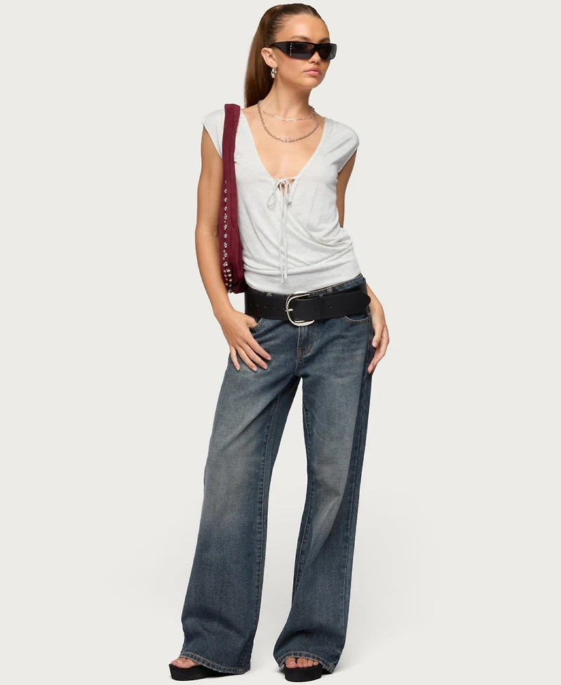 Edikted Women's Tie Front V Neck Wrap Top