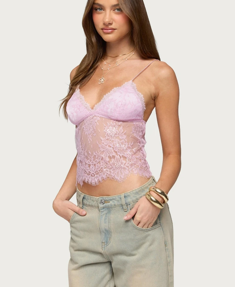 Edikted Women's Ottilie Lace and Satin Effect Top