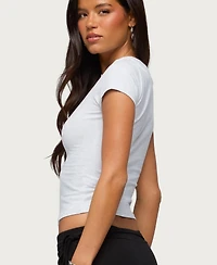 Edikted Women's Aire High V Neck T Shirt