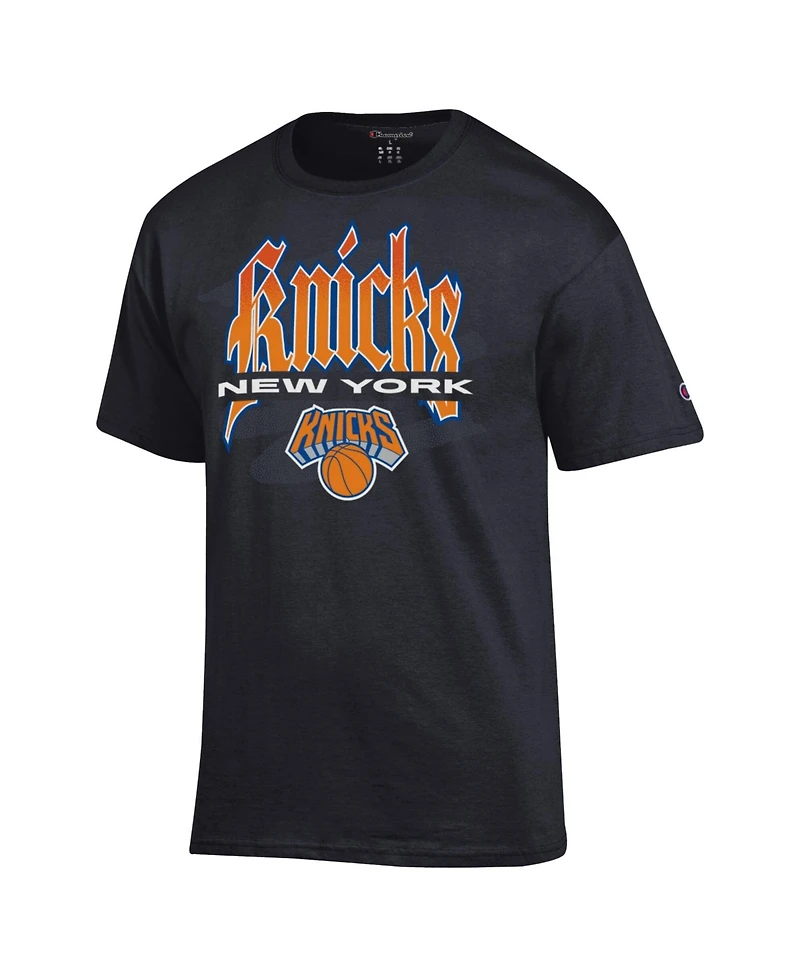 Champion Men's Black New York Knicks Goth Font Jersey T-Shirt