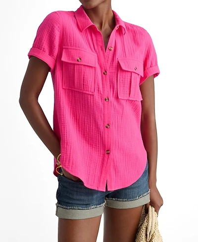 UNTUCKit Women's Cotton Gauze Short-Sleeve Jodi Shirt