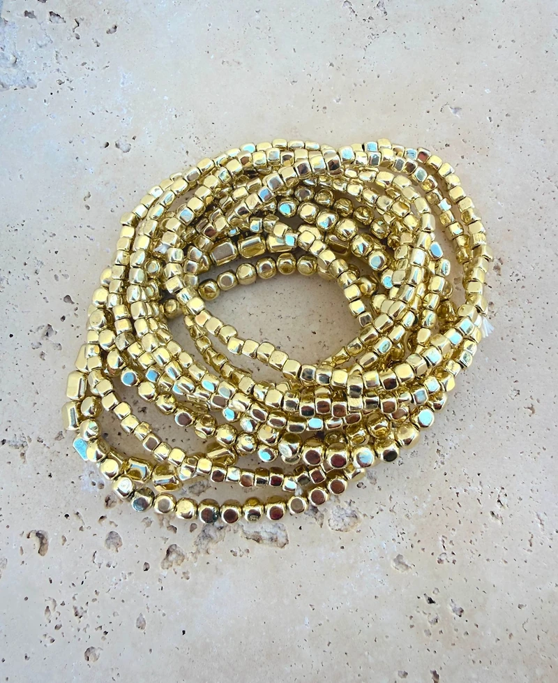Adornia Set of 10 Golden Bead Stretch Bracelets