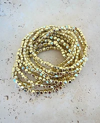 Adornia Set of 10 Golden Bead Stretch Bracelets